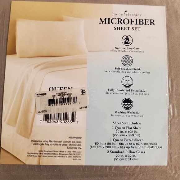 Home Classics Microfiber Sheet Set Queen Charcoal - Picture 2 of 5